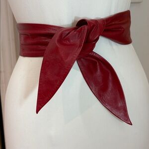 Vintage Red Leather Wrap Tie Belt | Wide Waist Belt | Boho Statement medium